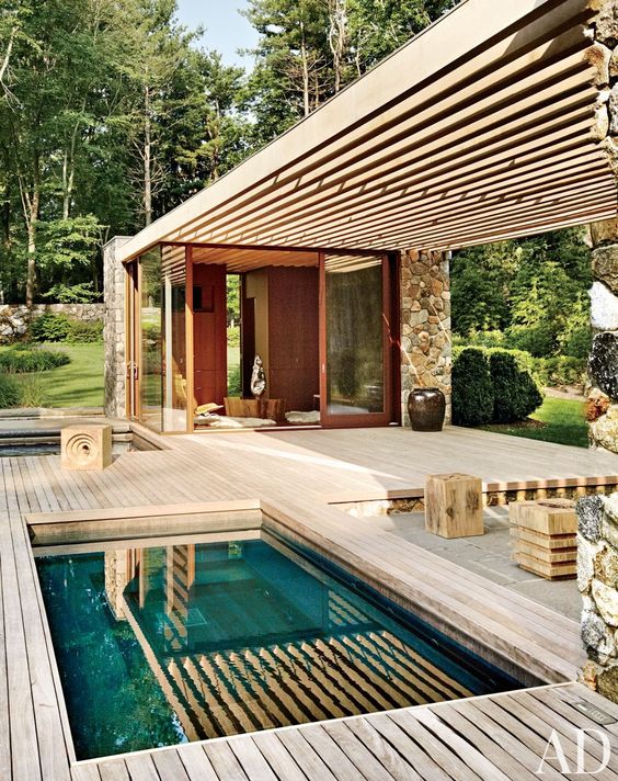 piscine pergola bois architecturale paysagiste Clermont-Ferrand